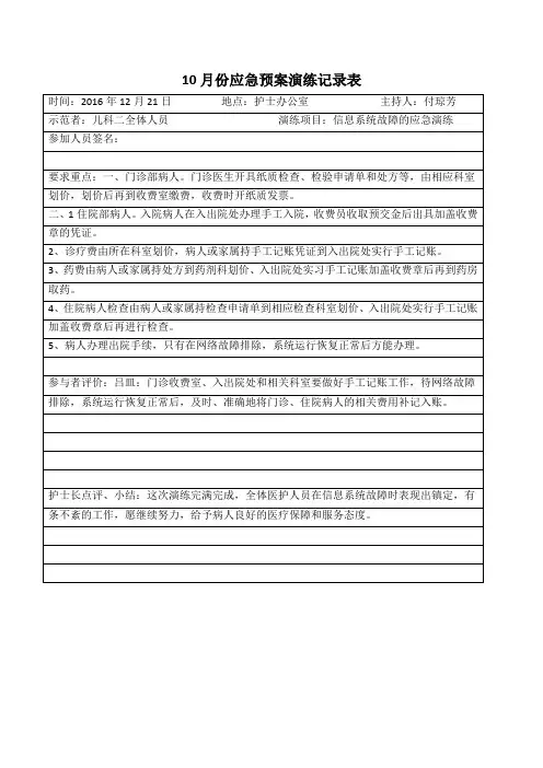 信息系统应急预案演练记录表