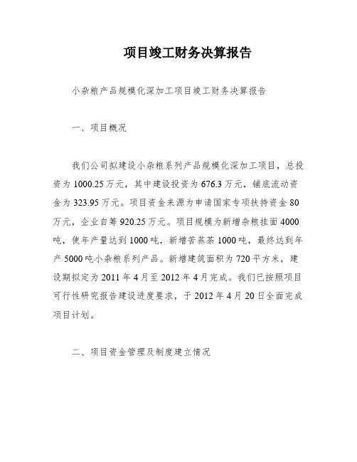 项目竣工财务决算报告