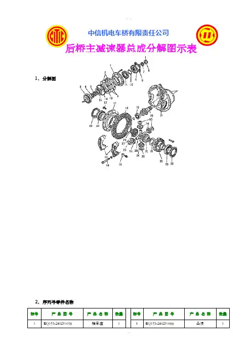 后桥主减速器总成分解图示表