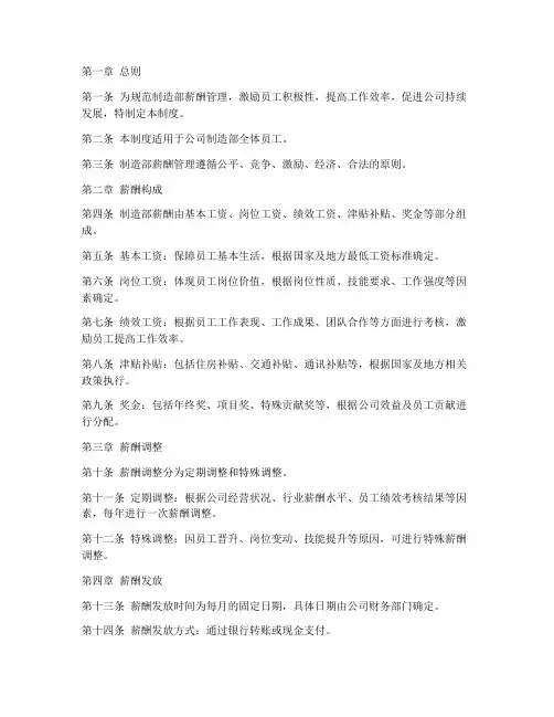 制造部薪酬管理制度模板