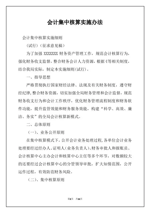 会计集中核算实施办法