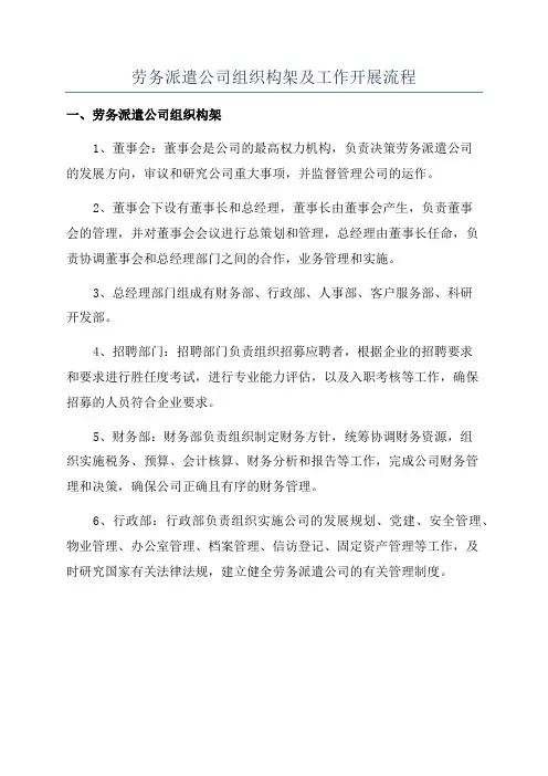 劳务派遣公司组织构架及工作开展流程