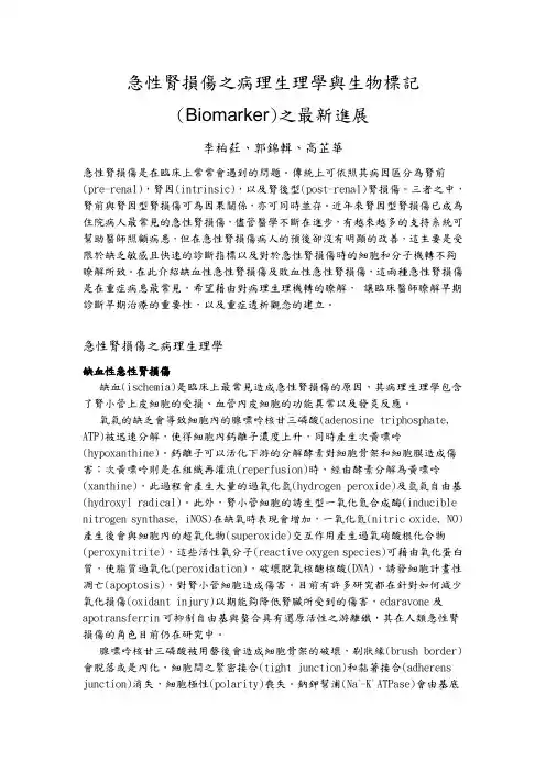 急性肾损伤之病理生理学与生物标记(Biomarker)之最新进展