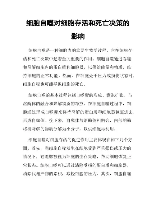 细胞自噬对细胞存活和死亡决策的影响