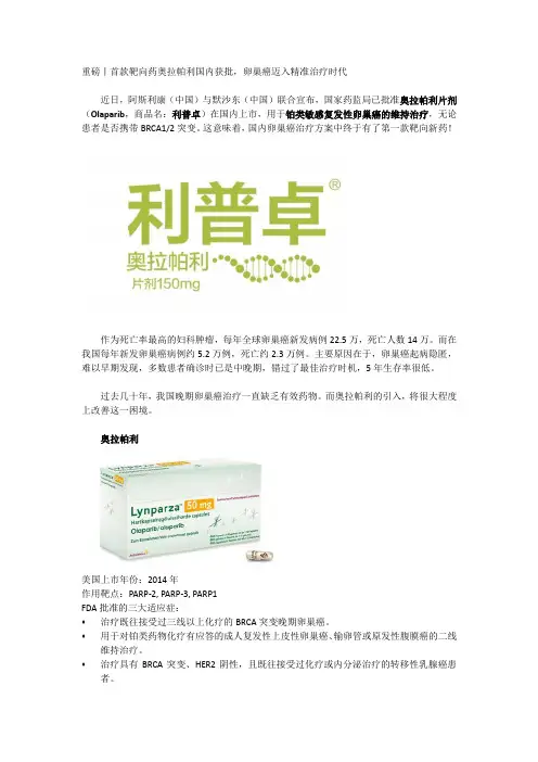 重磅丨首款靶向药奥拉帕利国内获批,卵巢癌迈入精准治疗时代