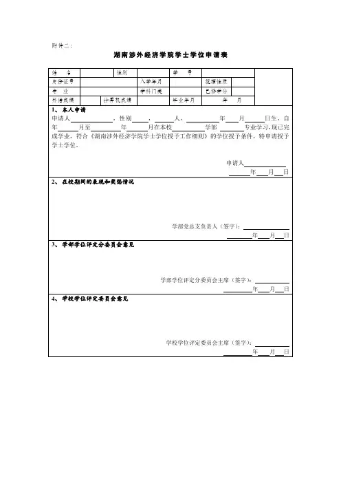 学士学位申请表模板