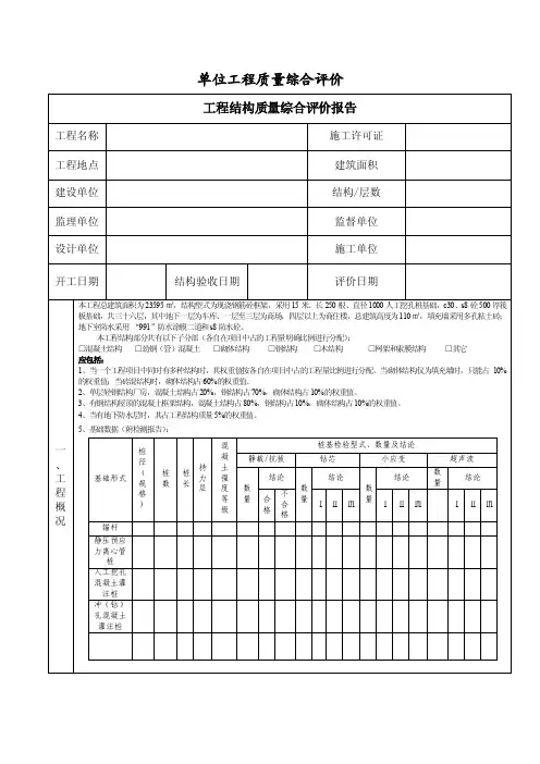 单位工程质量综合评价报告