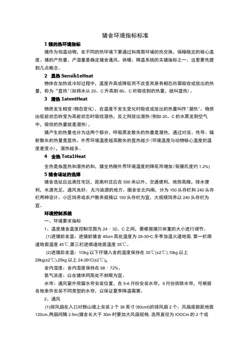 猪舍环境指标标准