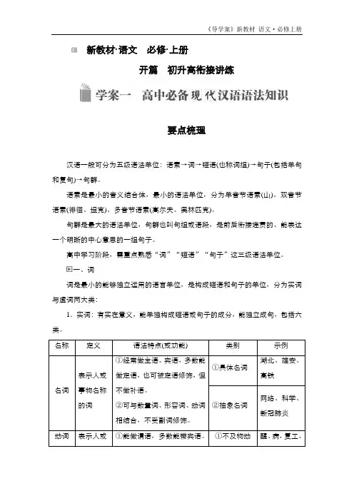 新教材-高中语文-必修(上册)--学案一 高中必备现代汉语语法知识(导学案)