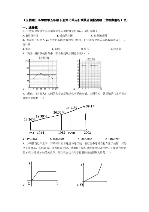 (压轴题)小学数学五年级下册第七单元折线统计图检测题(含答案解析)(1)