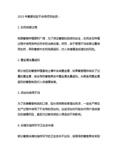 2023年葡萄检验 不合格项目