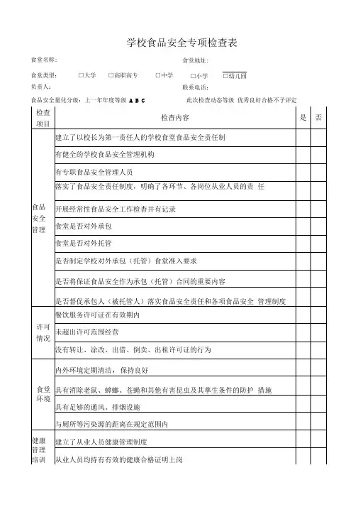 学校卫生监督检查表