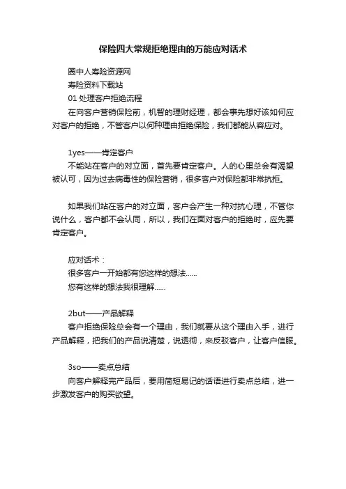 保险四大常规拒绝理由的万能应对话术