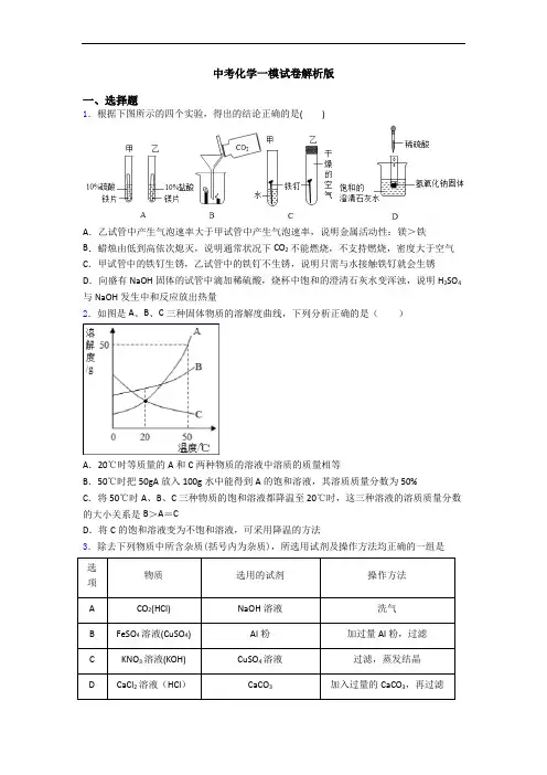 中考化学一模试卷解析版