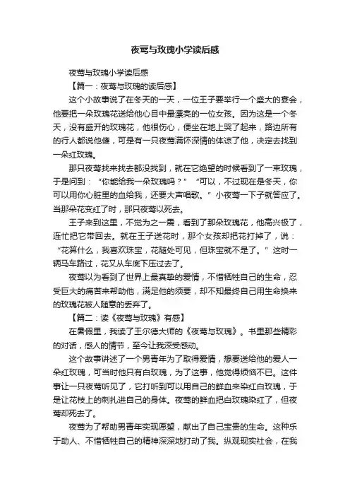 夜莺与玫瑰小学读后感
