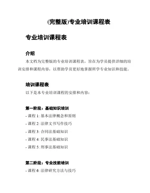 (完整版)专业培训课程表