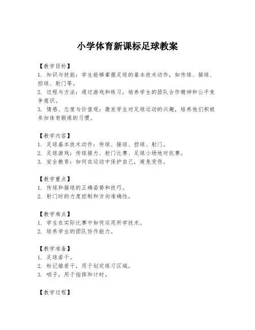 小学体育新课标足球教案