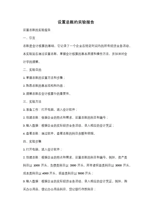 设置总账的实验报告
