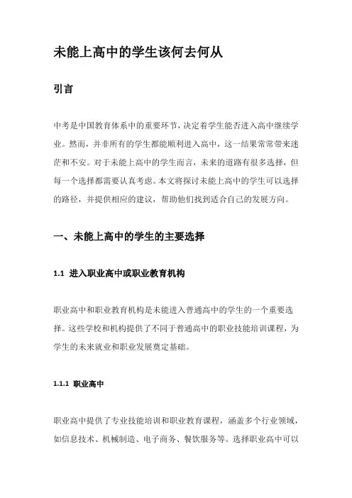 未能上高中的学生该何去何从