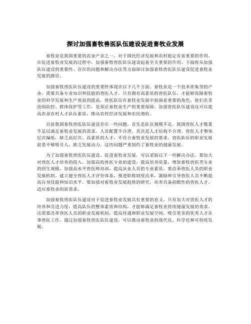 探讨加强畜牧兽医队伍建设促进畜牧业发展