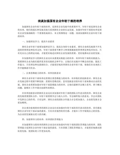 浅谈加强国有企业年轻干部的培养