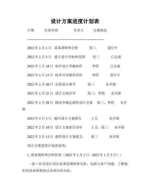设计方案进度计划表