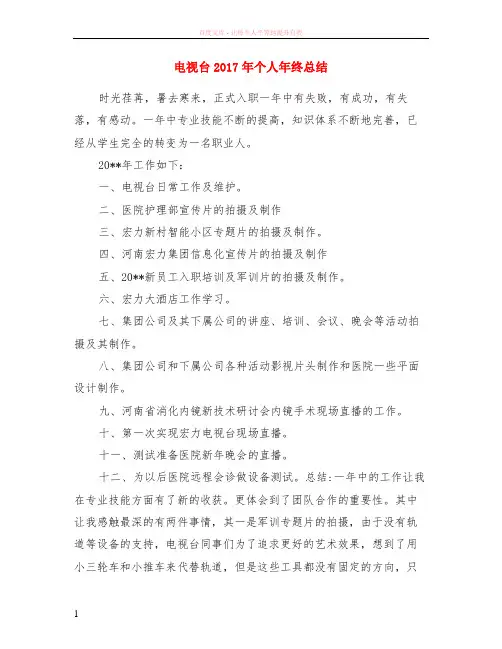 电视台2017年个人年终总结