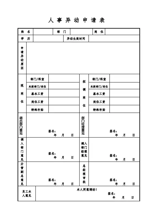 人事异动申请表