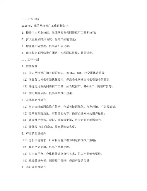 网络推广年度个人工作计划