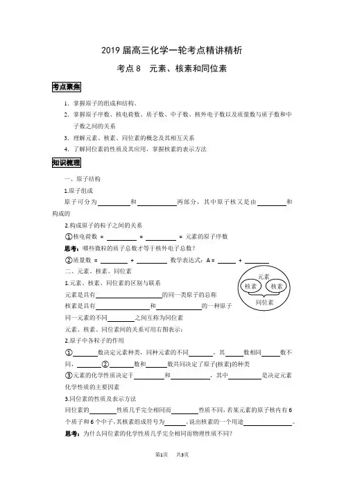 初中九年级(初三)化学  元素、核素和同位素