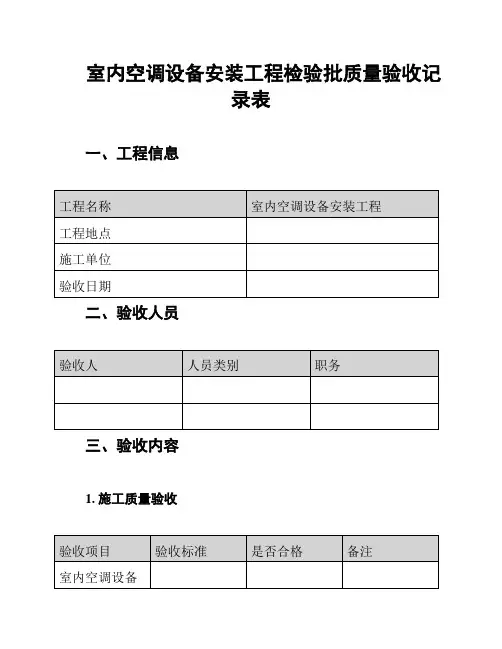 室内空调设备安装工程检验批质量验收记录表