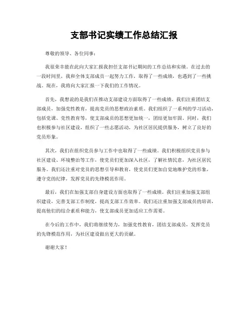 支部书记实绩工作总结汇报