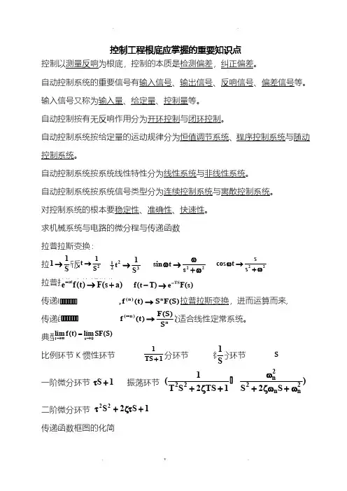 控制工程基础应掌握的重要知识点