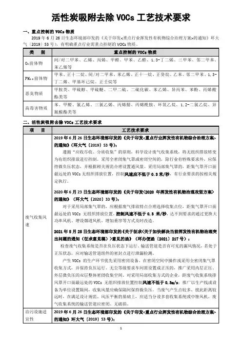 活性炭吸附去除VOCs工艺技术要求