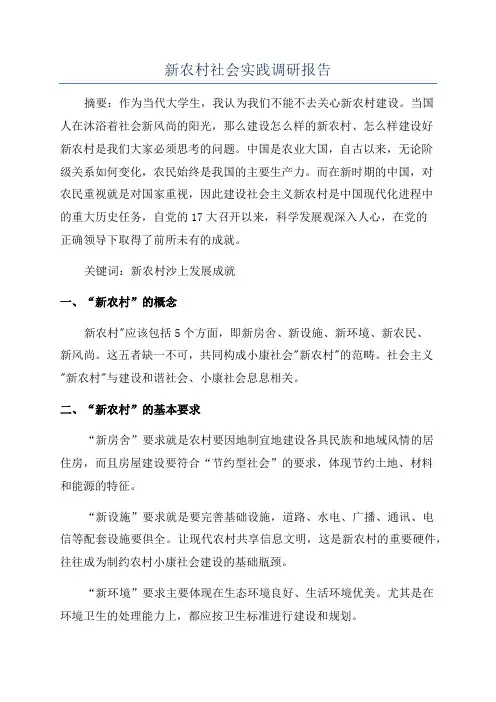 新农村社会实践调研报告