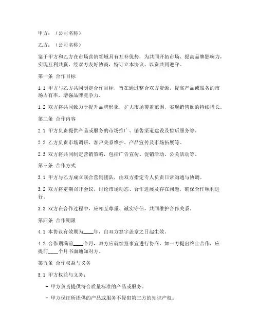 公司营销战略合作协议模板
