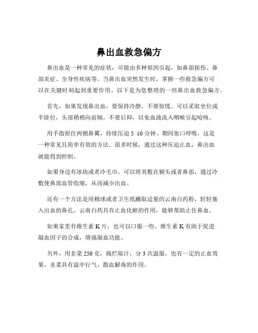 鼻出血救急偏方