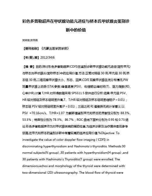 彩色多普勒超声在甲状腺功能亢进症与桥本氏甲状腺炎鉴别诊断中的价值