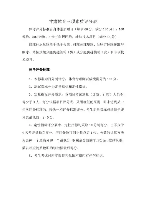 甘肃体育三项素质评分表