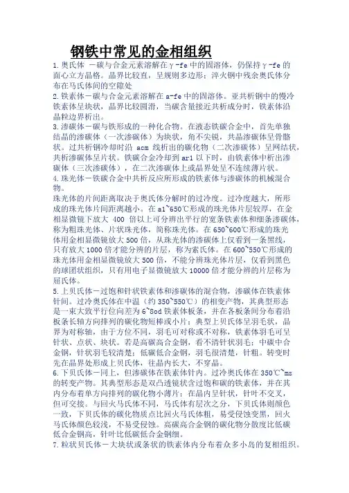 钢铁中常见的金相组织
