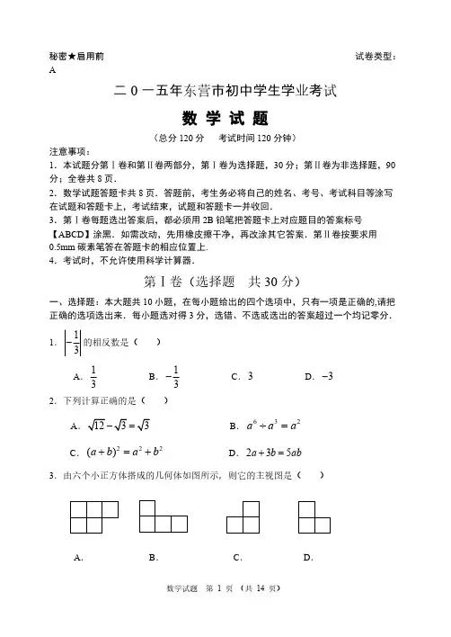 2016东营市中考数学试题与谜底