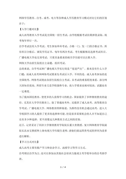 各种成人本科学历教育学习模式对比