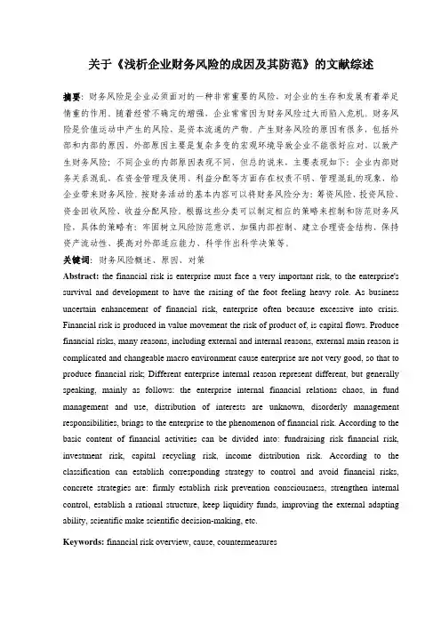关于《浅析企业财务风险的成因及其防范》的文献综述