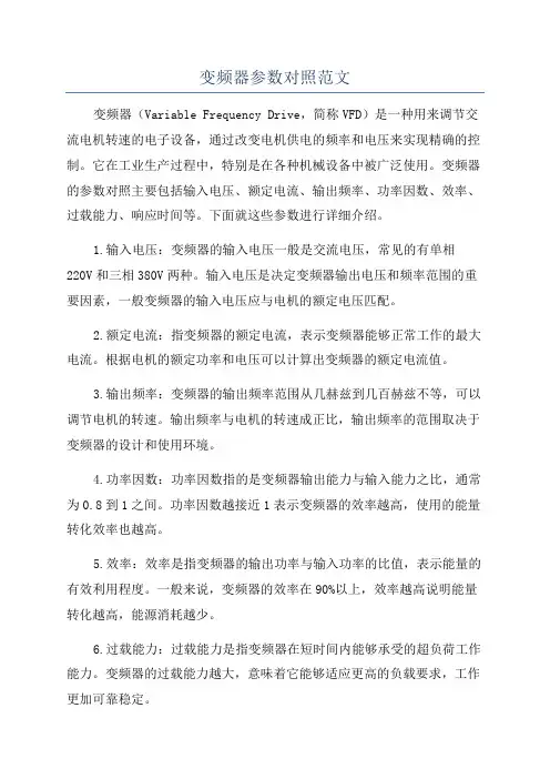变频器参数对照范文