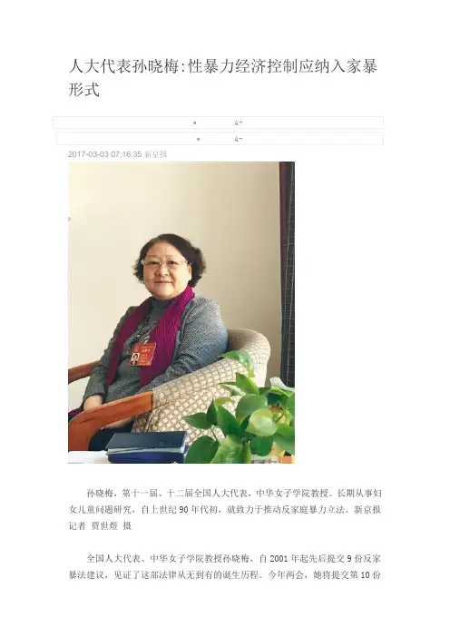 人大代表孙晓梅性暴力经济控制应纳入家暴形式