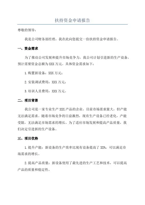 扶持资金申请报告