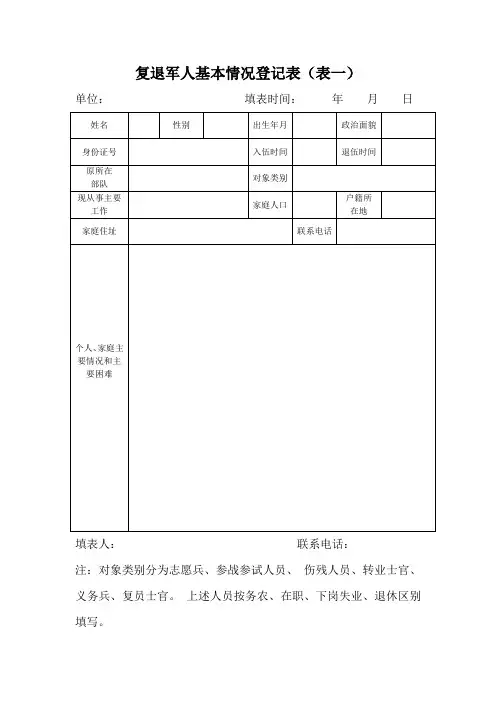 复退军人基本情况登记表