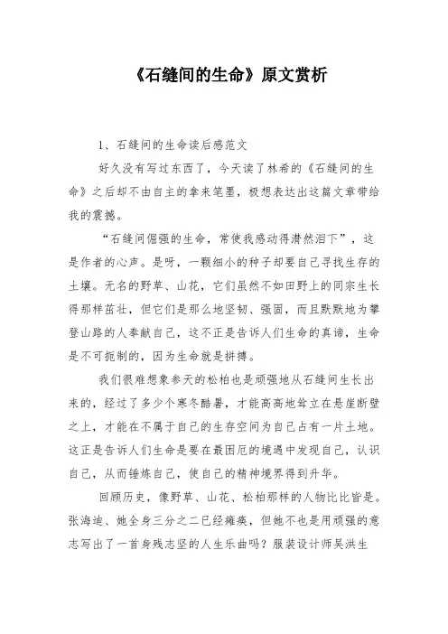 《石缝间的生命》原文赏析