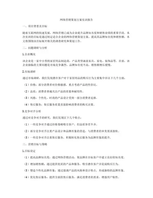 网络营销策划方案实训报告