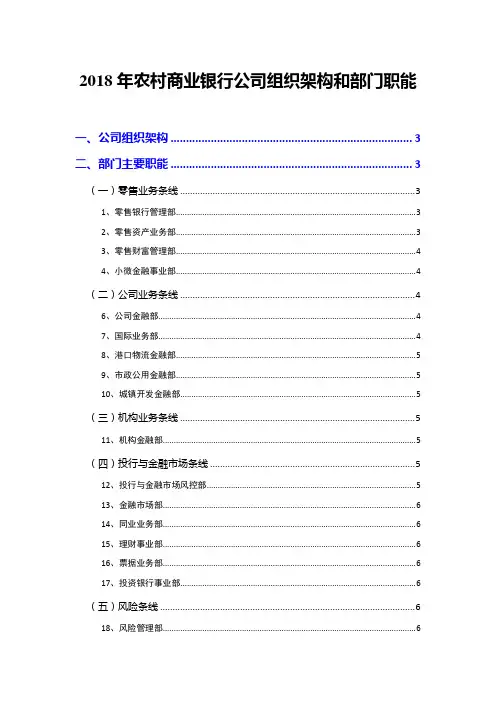 2018年农村商业银行公司组织架构和部门职能